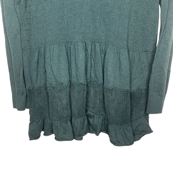 Knitted and Knotted Anthropologie Dark Green Ruffle Hem Sweater Women's Small - Picture 4 of 11